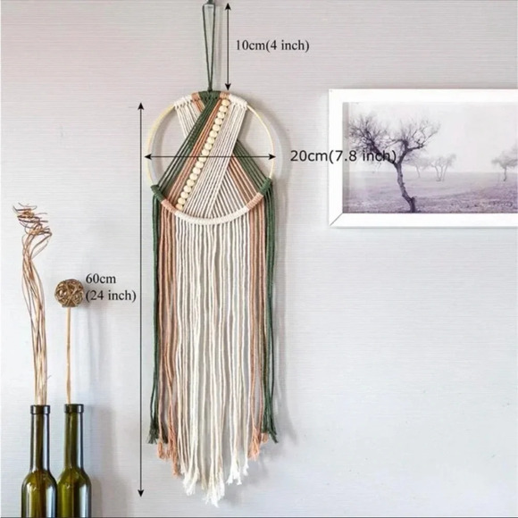 Boho Woven Beaded Wall Hanging — Neutral Macrame Wall Art - Picture 4 of 5